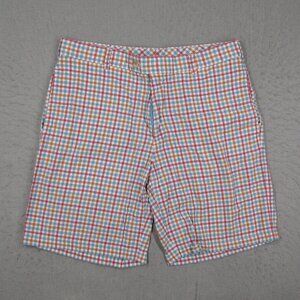 Peter Millar Shorts Men 34 Multicolored Check Flat Front Knit Casual Travel Golf